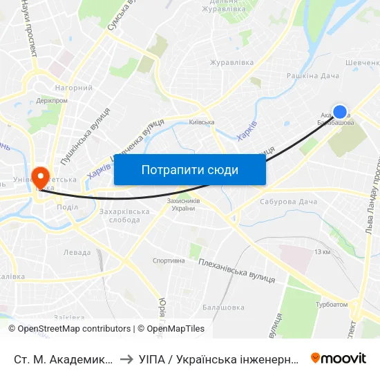Ст. М. Академика Барабашова to УІПА / Українська інженерно-педагогічна академія map