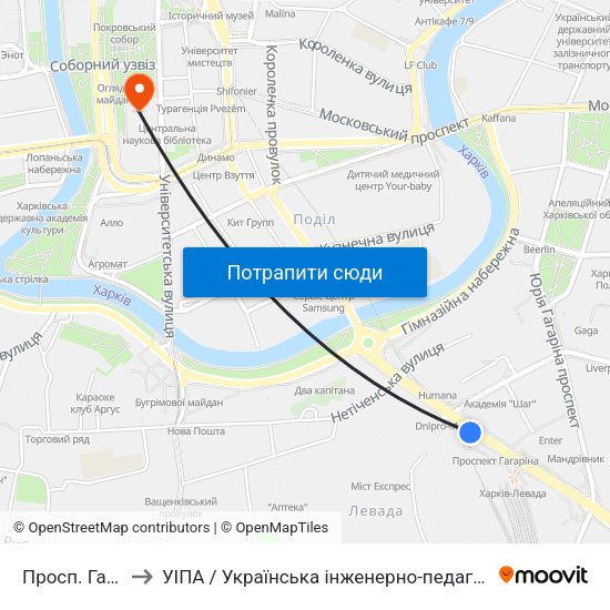 Просп. Гагаріна to УІПА / Українська інженерно-педагогічна академія map