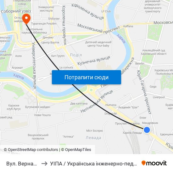 Вул. Вернадського to УІПА / Українська інженерно-педагогічна академія map