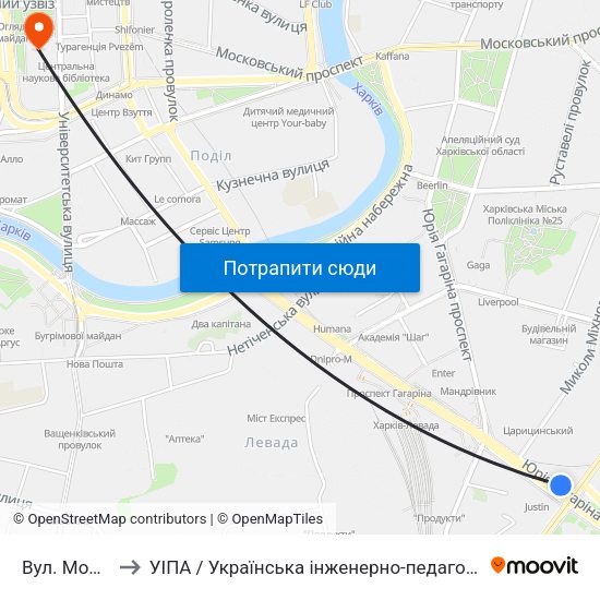 Вул. Молочна to УІПА / Українська інженерно-педагогічна академія map