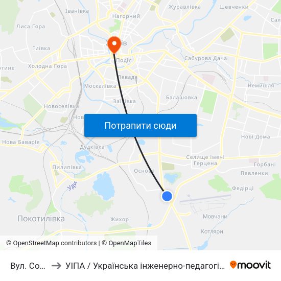 Вул. Сохора to УІПА / Українська інженерно-педагогічна академія map