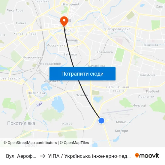 Вул. Аерофлотська to УІПА / Українська інженерно-педагогічна академія map