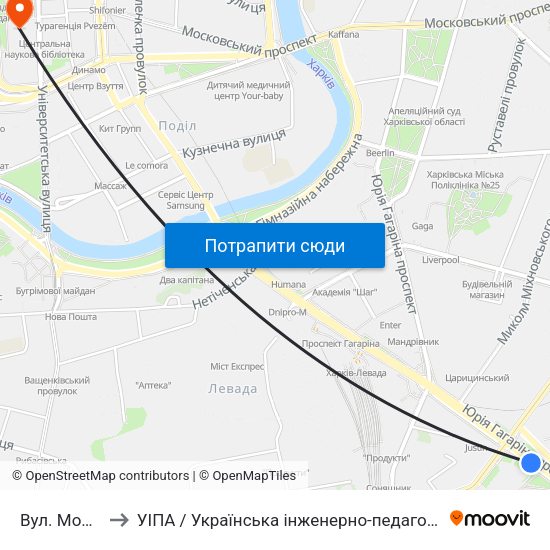 Вул. Молочна to УІПА / Українська інженерно-педагогічна академія map