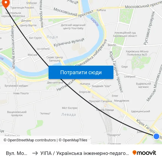 Вул. Молочна to УІПА / Українська інженерно-педагогічна академія map
