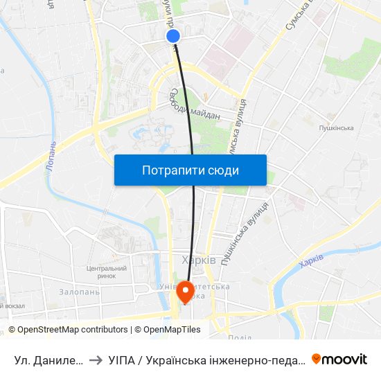 Ул. Данилевского to УІПА / Українська інженерно-педагогічна академія map