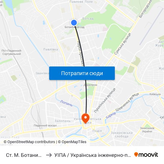 Ст. М. Ботанический Сад to УІПА / Українська інженерно-педагогічна академія map