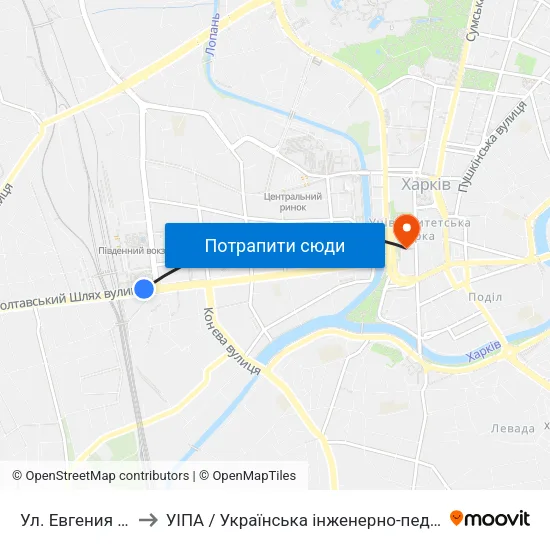 Ул. Евгения Котляра to УІПА / Українська інженерно-педагогічна академія map