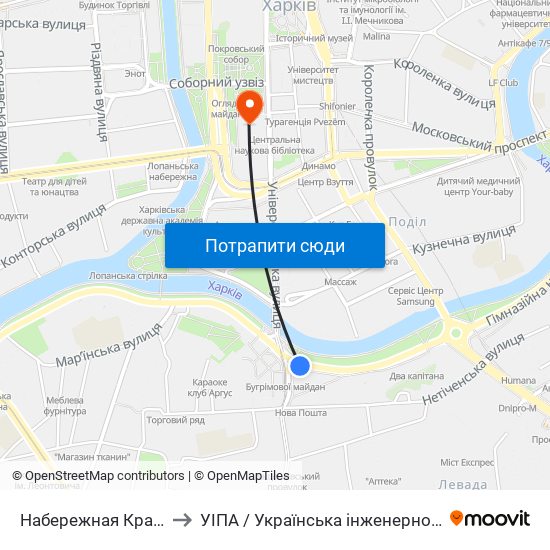 Набережная Красношкольная to УІПА / Українська інженерно-педагогічна академія map