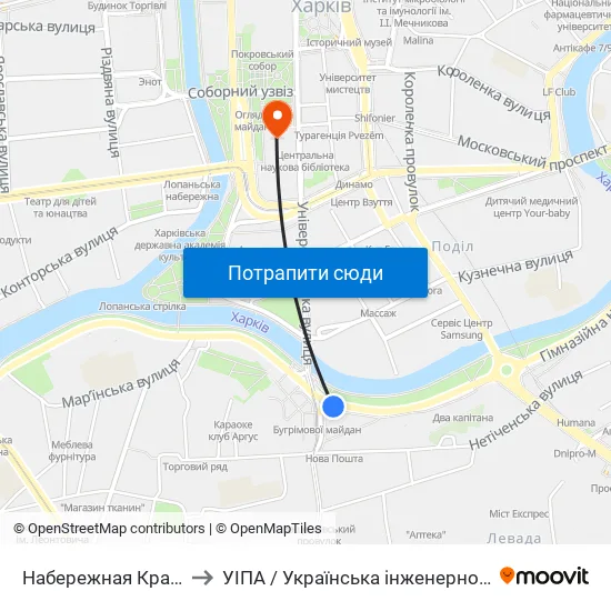 Набережная Красношкольная to УІПА / Українська інженерно-педагогічна академія map
