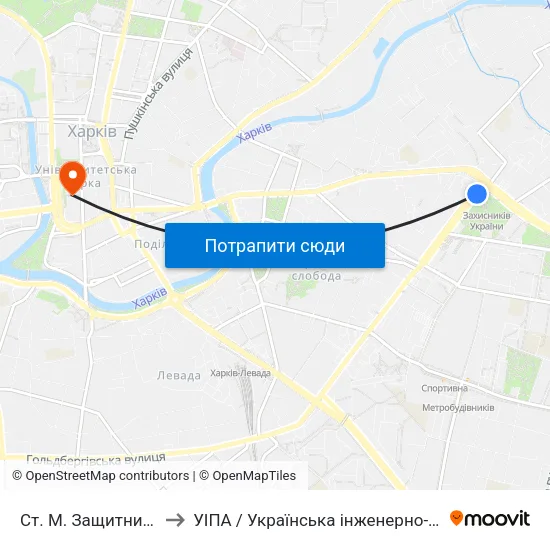 Ст. М. Защитников Украины to УІПА / Українська інженерно-педагогічна академія map