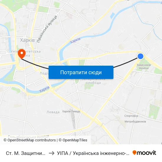 Ст. М. Защитников Украины to УІПА / Українська інженерно-педагогічна академія map