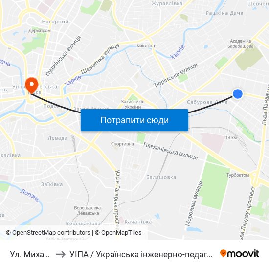 Ул. Михайлика to УІПА / Українська інженерно-педагогічна академія map