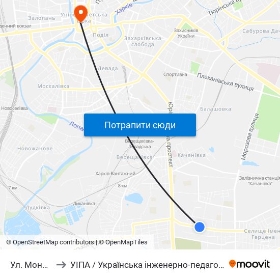 Ул. Монюшко to УІПА / Українська інженерно-педагогічна академія map