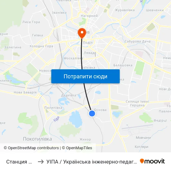 Станция Основа to УІПА / Українська інженерно-педагогічна академія map