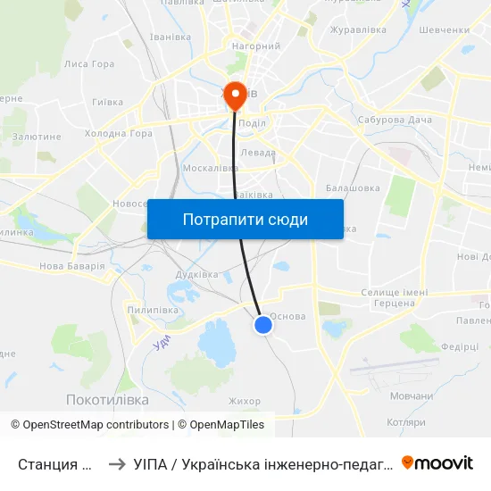 Станция Основа to УІПА / Українська інженерно-педагогічна академія map