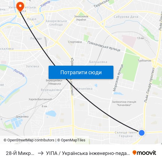 28-Й Микрорайон to УІПА / Українська інженерно-педагогічна академія map