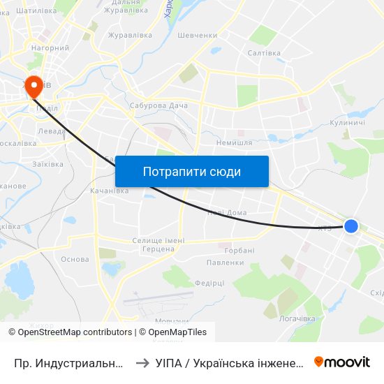 Пр. Индустриальный (По Требованию) to УІПА / Українська інженерно-педагогічна академія map