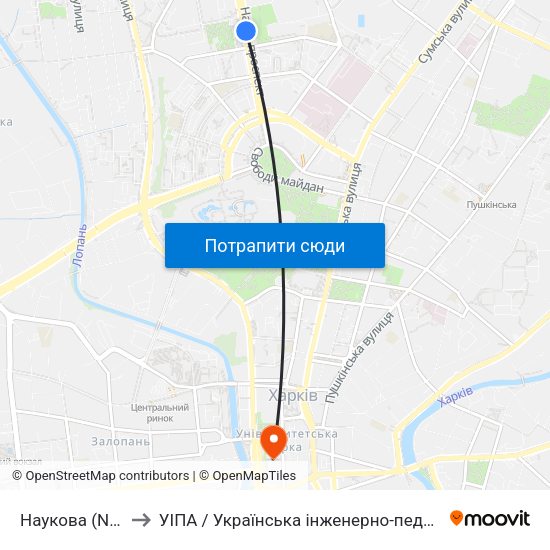 Наукова (Naukova) to УІПА / Українська інженерно-педагогічна академія map