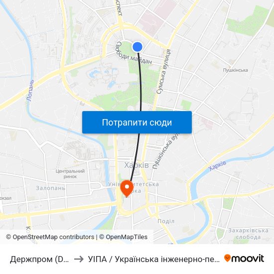 Держпром (Derzhprom) to УІПА / Українська інженерно-педагогічна академія map