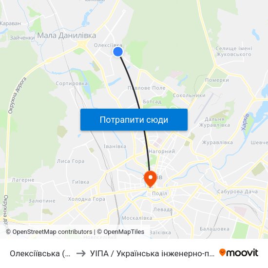 Олексіївська (Oleksiivska) to УІПА / Українська інженерно-педагогічна академія map