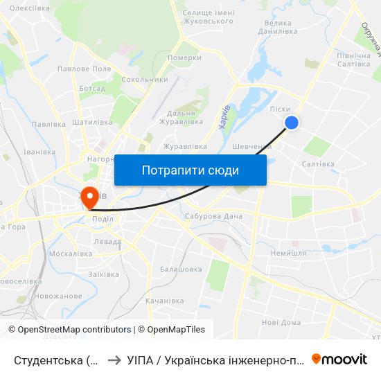 Студентська (Studentska) to УІПА / Українська інженерно-педагогічна академія map