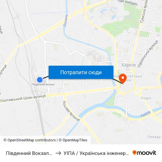 Південний Вокзал (Pivdennyi Vokzal) to УІПА / Українська інженерно-педагогічна академія map
