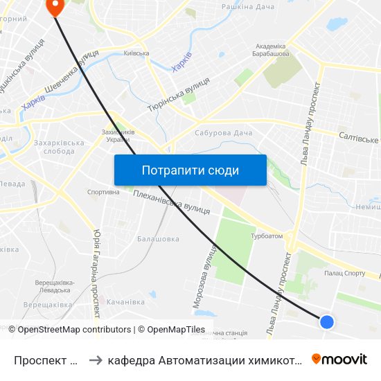 Проспект Петра Григоренка, 4б to кафедра Автоматизации химикотехнологических систем и экологического мониторинга map