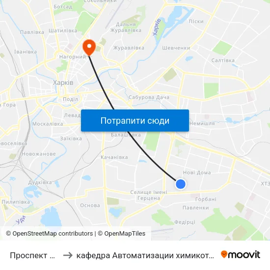 Проспект Петра Григоренка, 14 to кафедра Автоматизации химикотехнологических систем и экологического мониторинга map