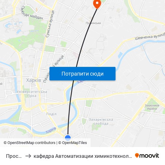 Просп. Гагаріна to кафедра Автоматизации химикотехнологических систем и экологического мониторинга map