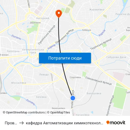 Пров. Золотий to кафедра Автоматизации химикотехнологических систем и экологического мониторинга map