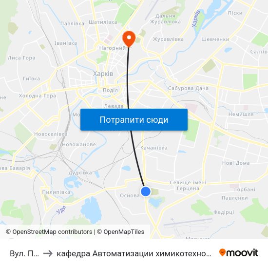 Вул. Пильчикова to кафедра Автоматизации химикотехнологических систем и экологического мониторинга map