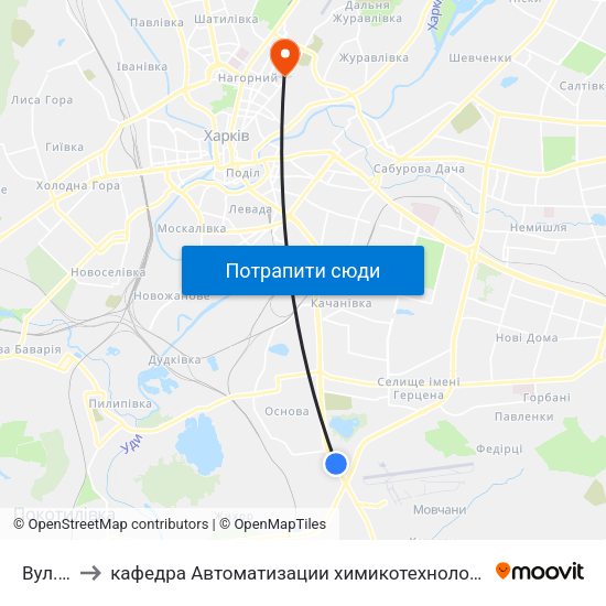 Вул. Сохора to кафедра Автоматизации химикотехнологических систем и экологического мониторинга map