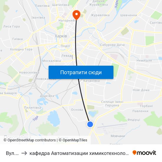 Вул. Сохора to кафедра Автоматизации химикотехнологических систем и экологического мониторинга map