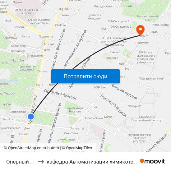 Оперный Театр Им. Лысенко to кафедра Автоматизации химикотехнологических систем и экологического мониторинга map