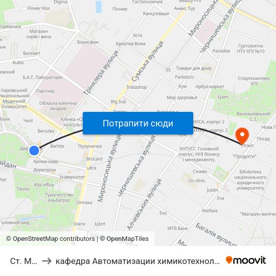 Ст. М. Госпром to кафедра Автоматизации химикотехнологических систем и экологического мониторинга map