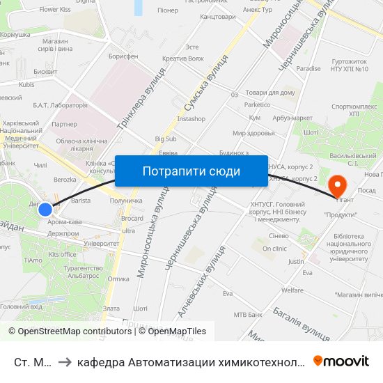 Ст. М. Госпром to кафедра Автоматизации химикотехнологических систем и экологического мониторинга map