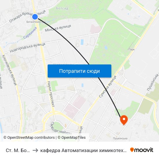 Ст. М. Ботанический Сад to кафедра Автоматизации химикотехнологических систем и экологического мониторинга map