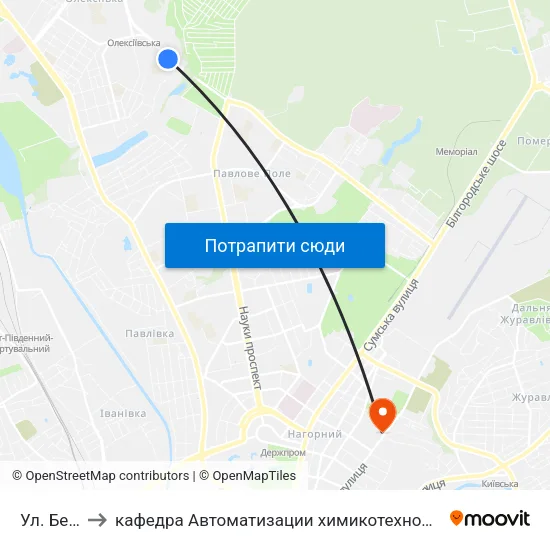 Ул. Белогорская to кафедра Автоматизации химикотехнологических систем и экологического мониторинга map