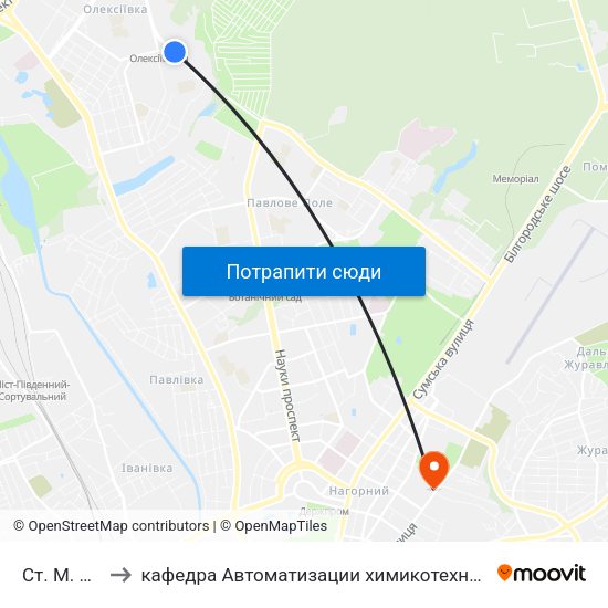 Ст. М. Алексеевская to кафедра Автоматизации химикотехнологических систем и экологического мониторинга map
