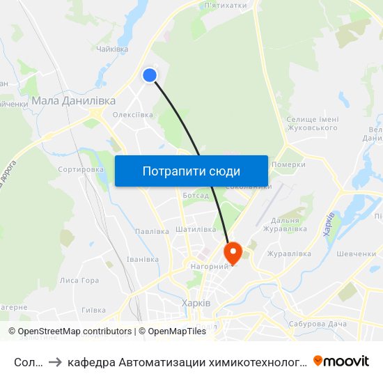 Солнечная to кафедра Автоматизации химикотехнологических систем и экологического мониторинга map