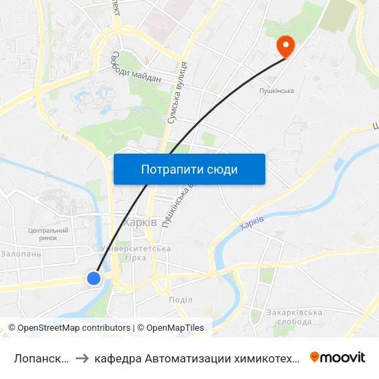 Лопанская Набережная to кафедра Автоматизации химикотехнологических систем и экологического мониторинга map