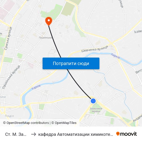 Ст. М. Защитников Украины to кафедра Автоматизации химикотехнологических систем и экологического мониторинга map