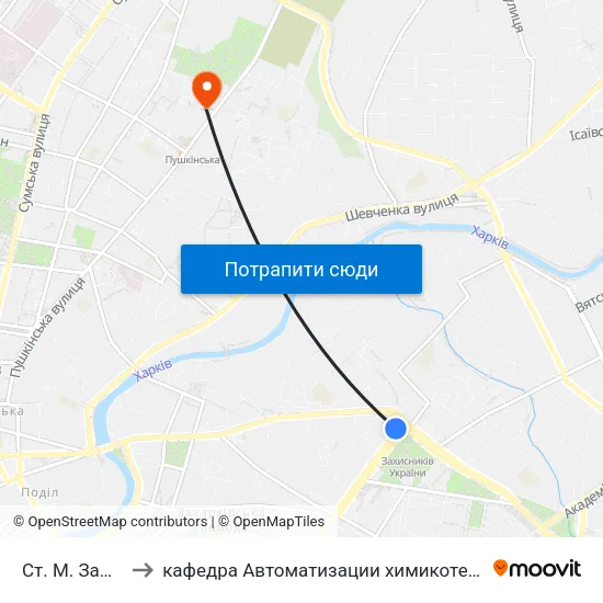 Ст. М. Защитников Украины to кафедра Автоматизации химикотехнологических систем и экологического мониторинга map