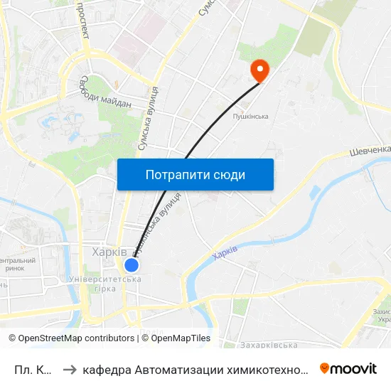 Пл. Конституции to кафедра Автоматизации химикотехнологических систем и экологического мониторинга map