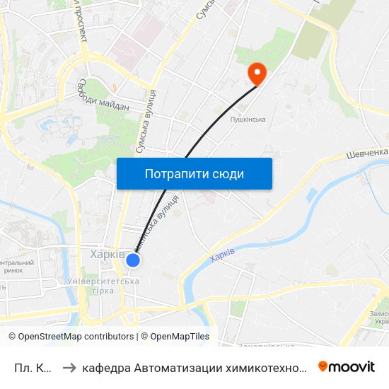 Пл. Конституции to кафедра Автоматизации химикотехнологических систем и экологического мониторинга map