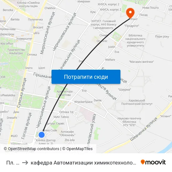Пл. Поезии to кафедра Автоматизации химикотехнологических систем и экологического мониторинга map