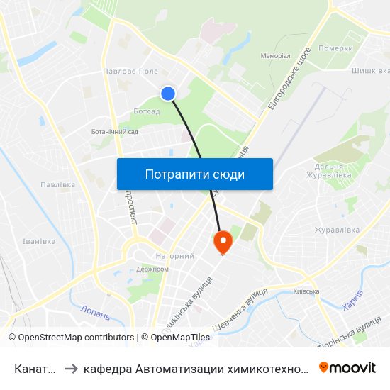Канатная Дорога to кафедра Автоматизации химикотехнологических систем и экологического мониторинга map