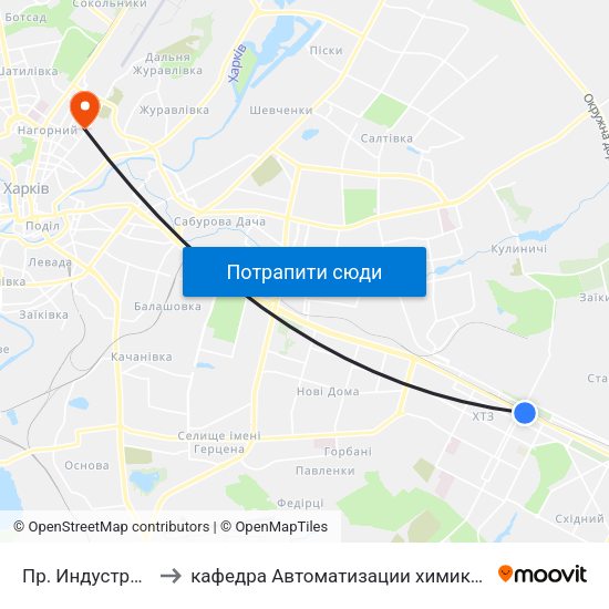 Пр. Индустриальный (По Требованию) to кафедра Автоматизации химикотехнологических систем и экологического мониторинга map