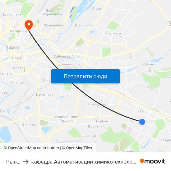Рынок "Хтз" to кафедра Автоматизации химикотехнологических систем и экологического мониторинга map