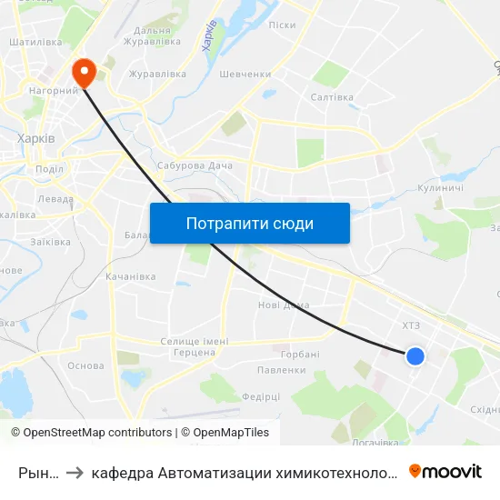 Рынок "Хтз" to кафедра Автоматизации химикотехнологических систем и экологического мониторинга map